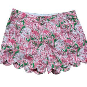 LILLY PULITZER Women’s Sz 0 Buttercup Scalloped Shorts Pink Colony Flamingo